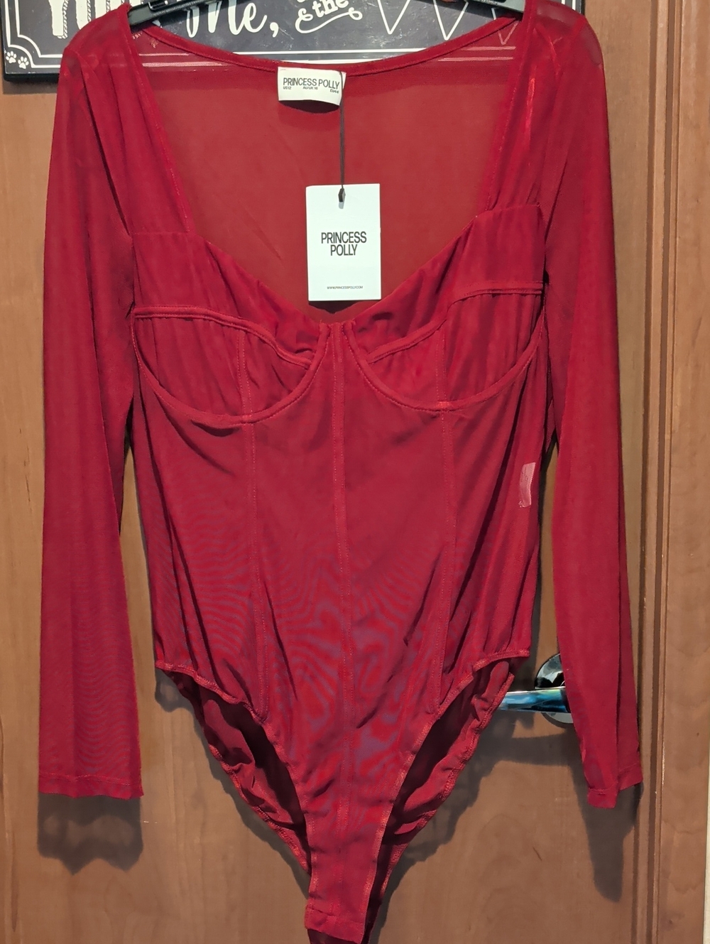 Princess Polly Red Long Sleeve Sheer Underwire Bodysuit